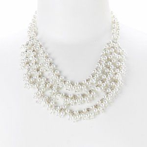 Silver & White Pearl Nancy Three-Tier Bib Necklace